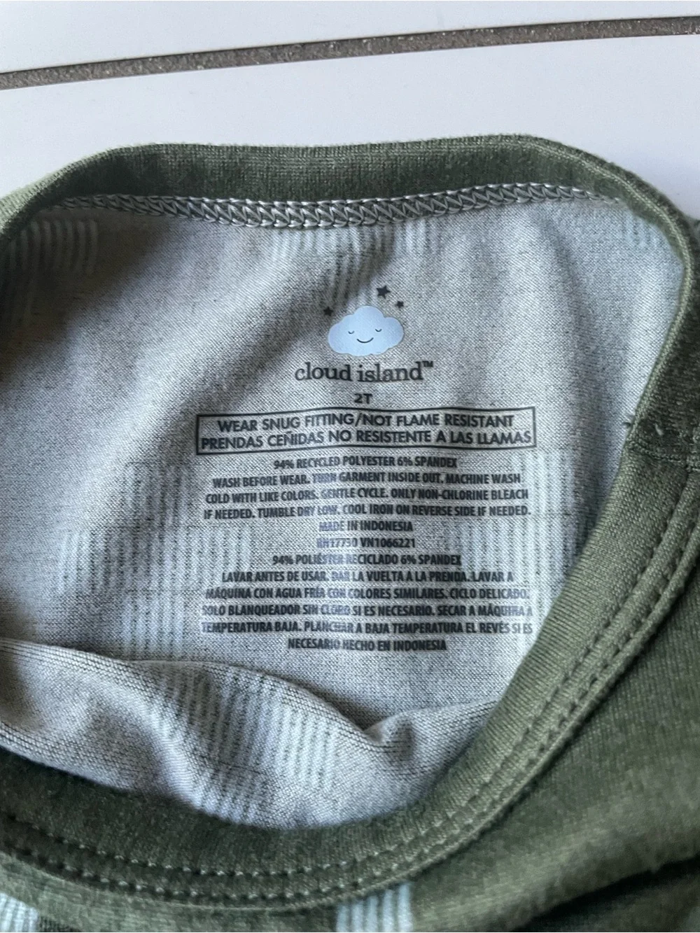 cloud island Olive Green Long-Sleeve Pajama Set with Light Gray Crosses